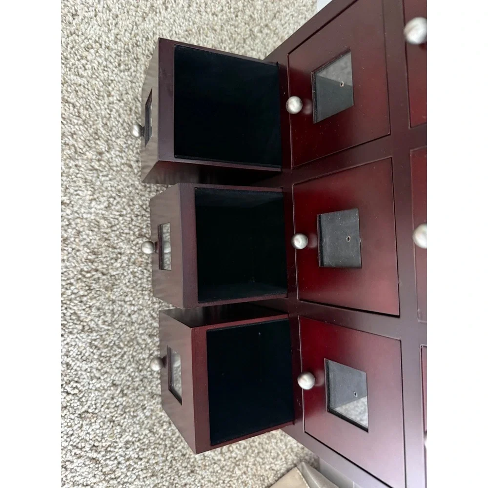 Mahogany Wood 9 Drawer Jewelry Box Apothecary Chest Wall Mount Organizer Brown